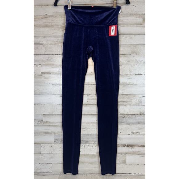 NWT Spanx Velvet Leggings Navy Blue Small High Waist Stretchy Women's - Picture 2 of 11
